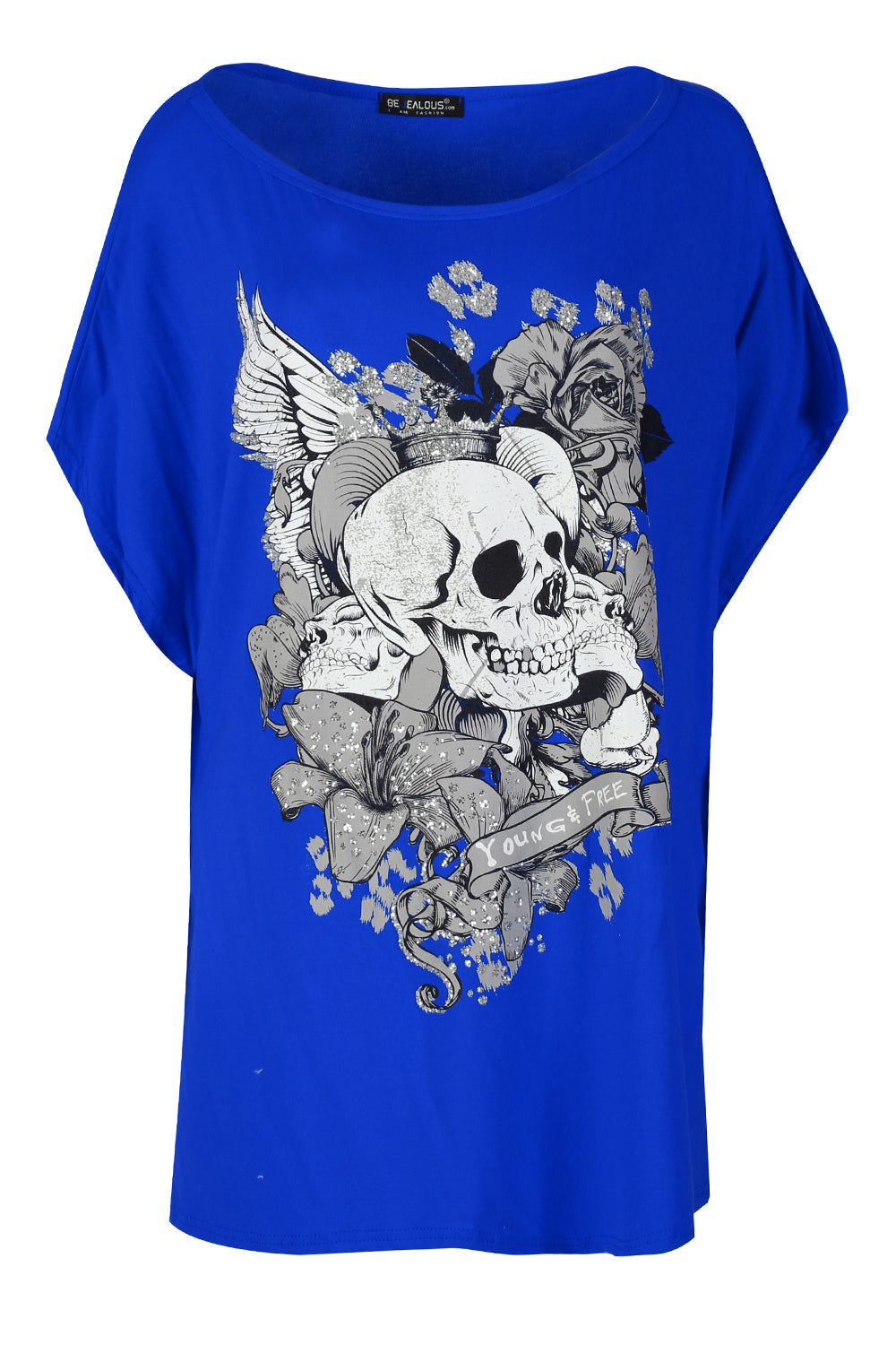 Skull Graphic Print Black Oversized Off Shoulder Tshirt