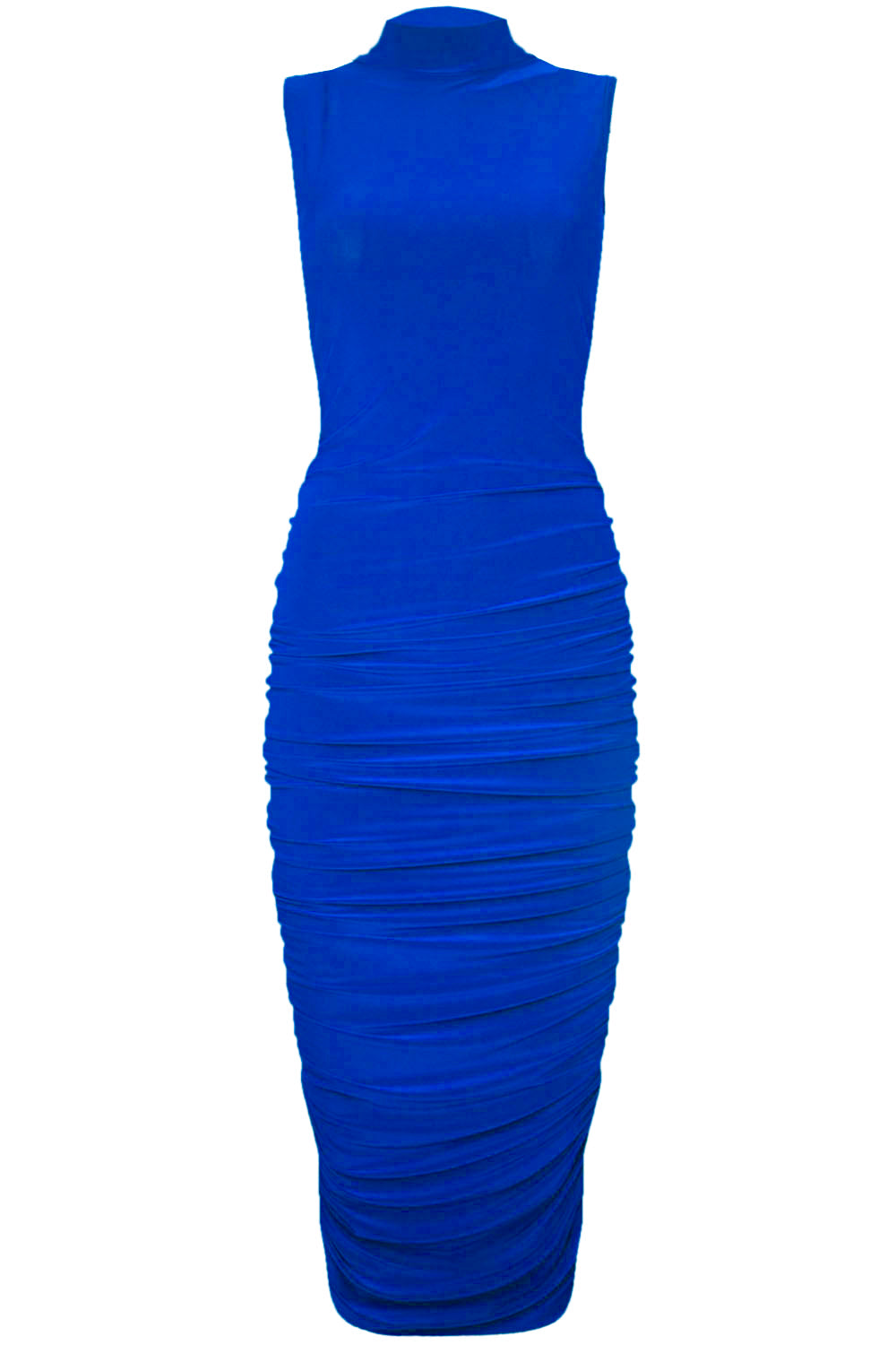 Hanna High Neck Sleeveless Ruched Midi Dress