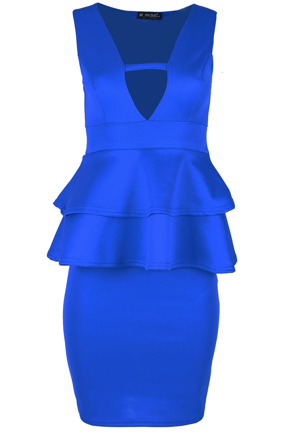 Sarah Plunge Neck Peplum Frill Bodycon