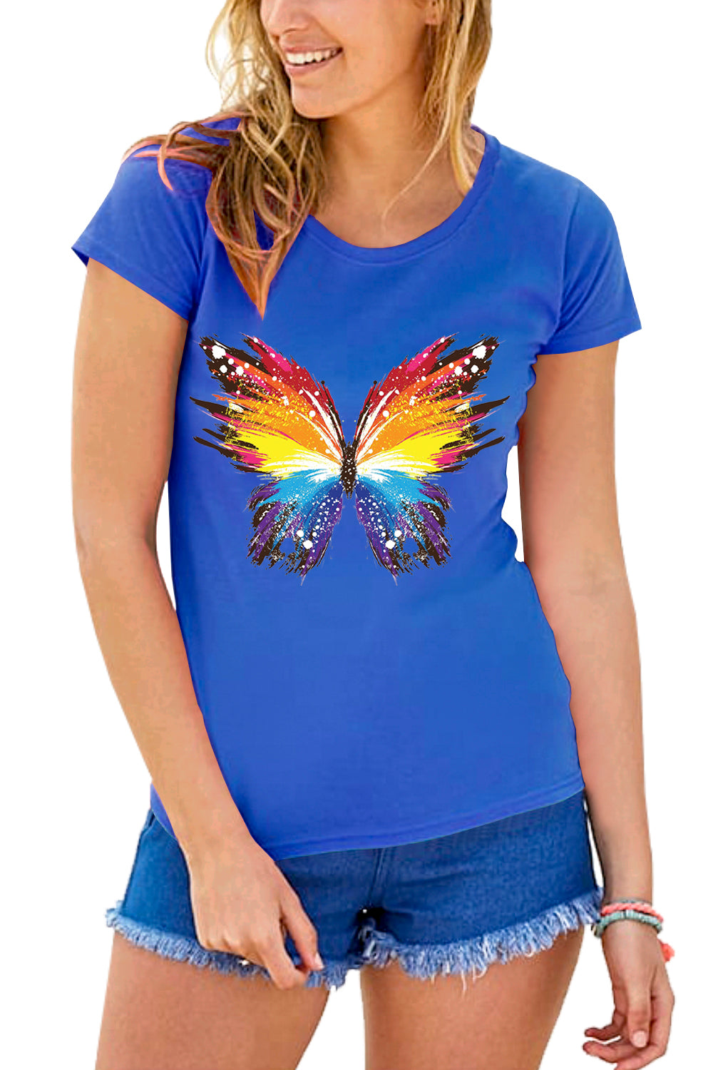 Eliza Butterfly Print Basic Stretchy Top