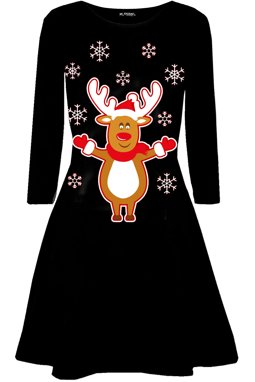 Long Sleeve Reindeer Print Mini Dress - bejealous-com