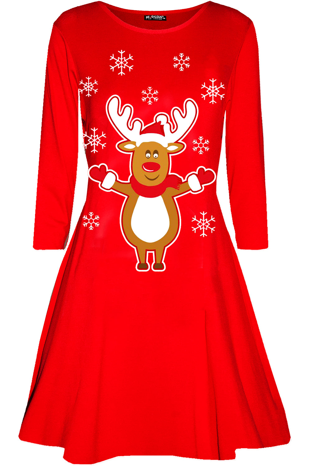 Long Sleeve Reindeer Print Mini Dress - bejealous-com