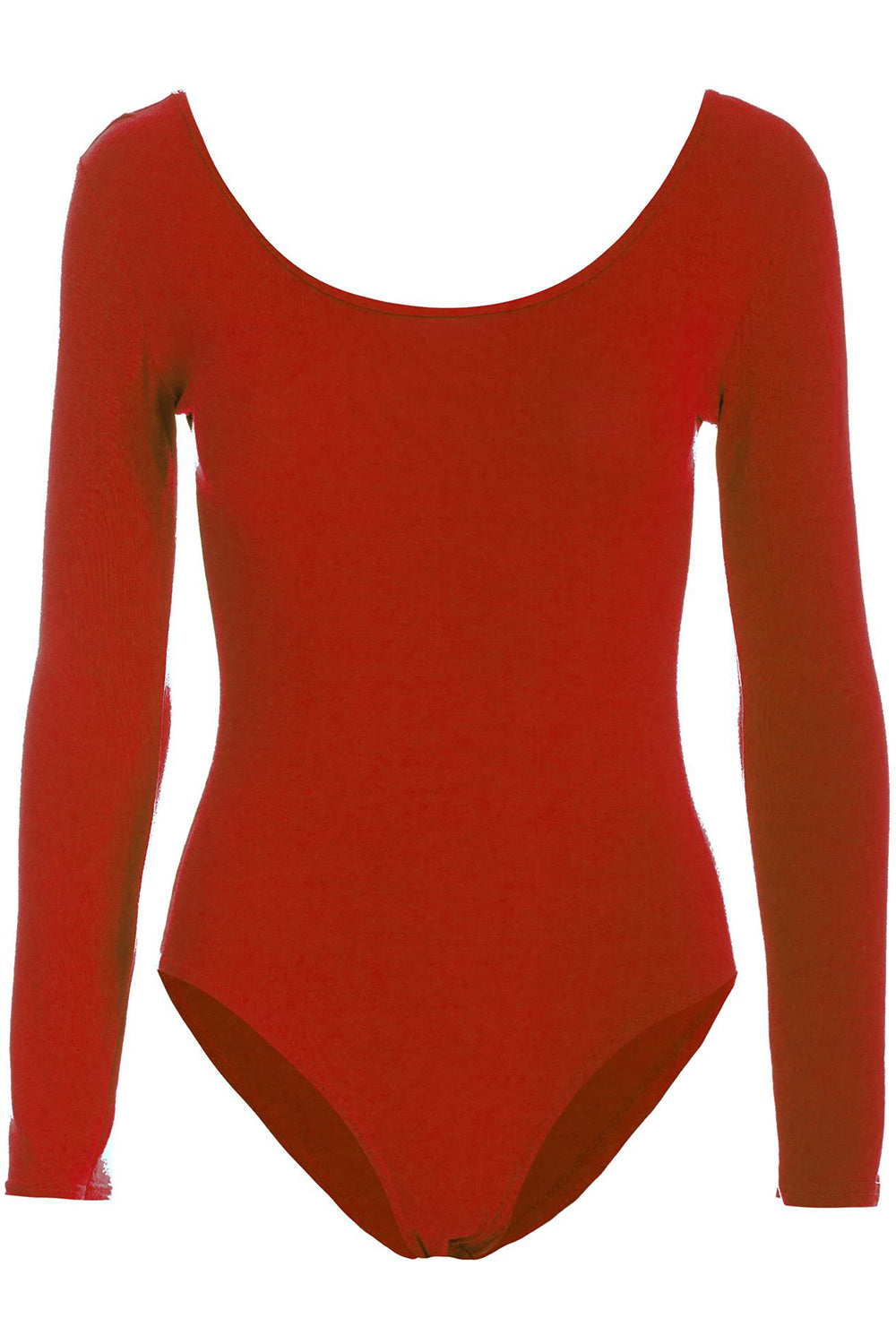 Red Long Sleeve Scoop Neck Basic Jersey Bodysuit