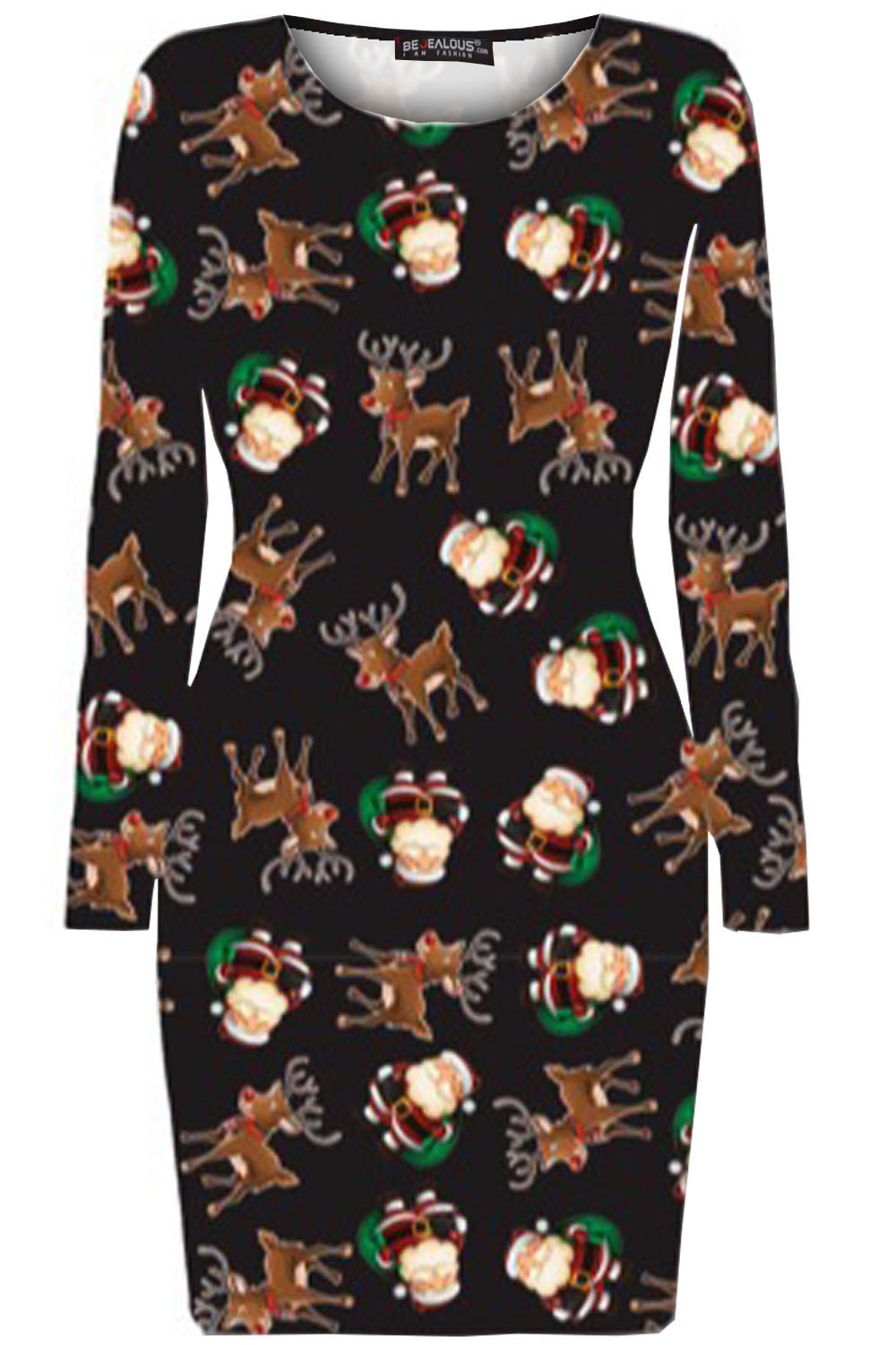Mia Christmas Print Long Sleeve Bodycon Dress