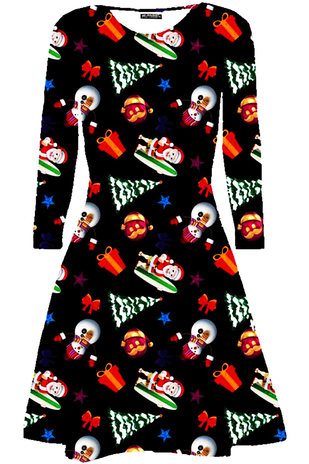 Bella Long Sleeve Christmas Print Swing Dress