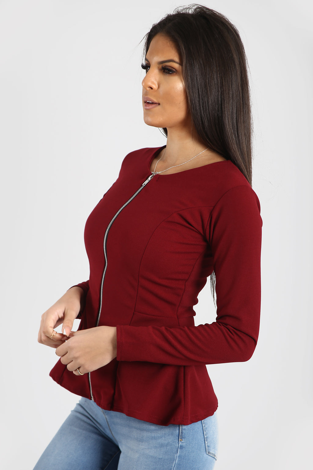 Alice Zip Up Peplum Ruffle Frill Blazer Top