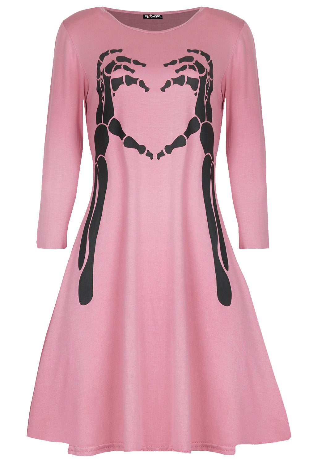 Long Sleeve Skeleton Print Skater Dress