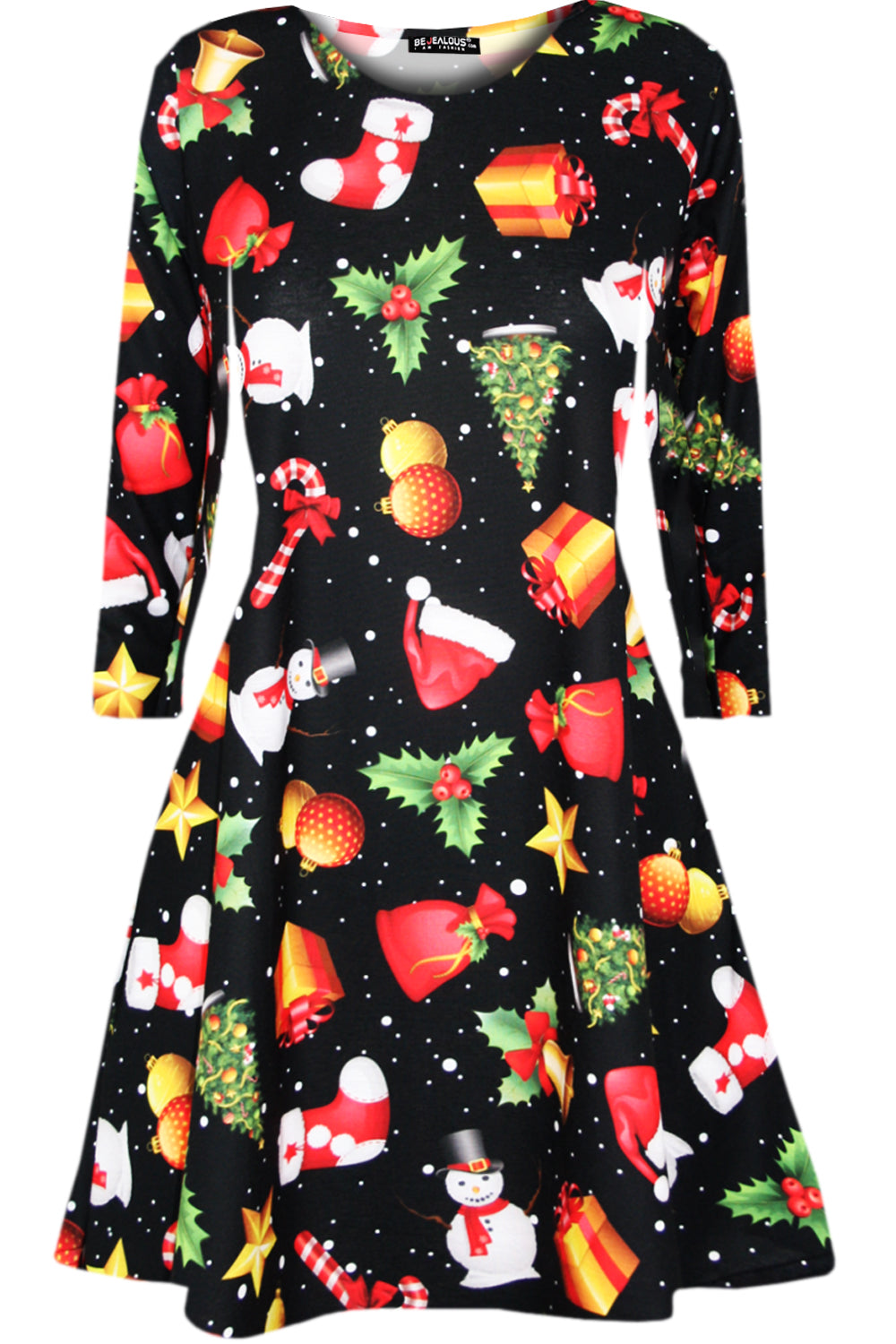 Gracie Long Sleeve Christmas Print Dress
