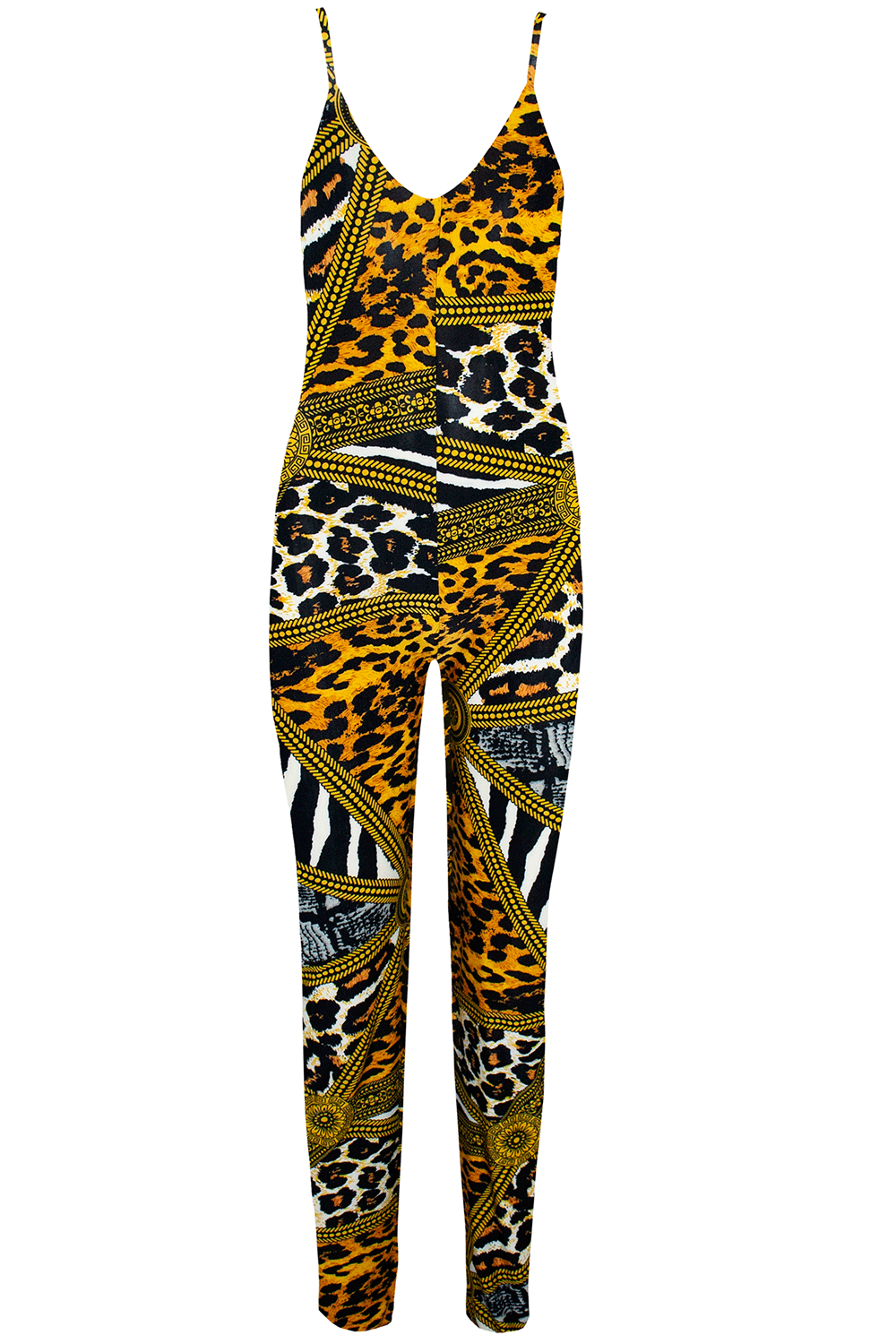 Strappy Blue Tropical Print Slim Leg Lycra Jumpsuit