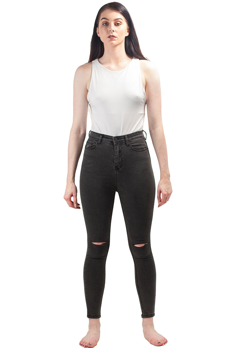 Olivia Plain Skinny Knee Cut Denim Jeans