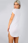 La Femme Slogan Curved Hem Tshirt Dress in White - bejealous-com