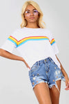 White Oversized T-shirt with Rainbow Stripe - bejealous-com