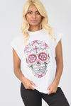 Short Sleeve Skull Print Loose Fit Tshirt - bejealous-com