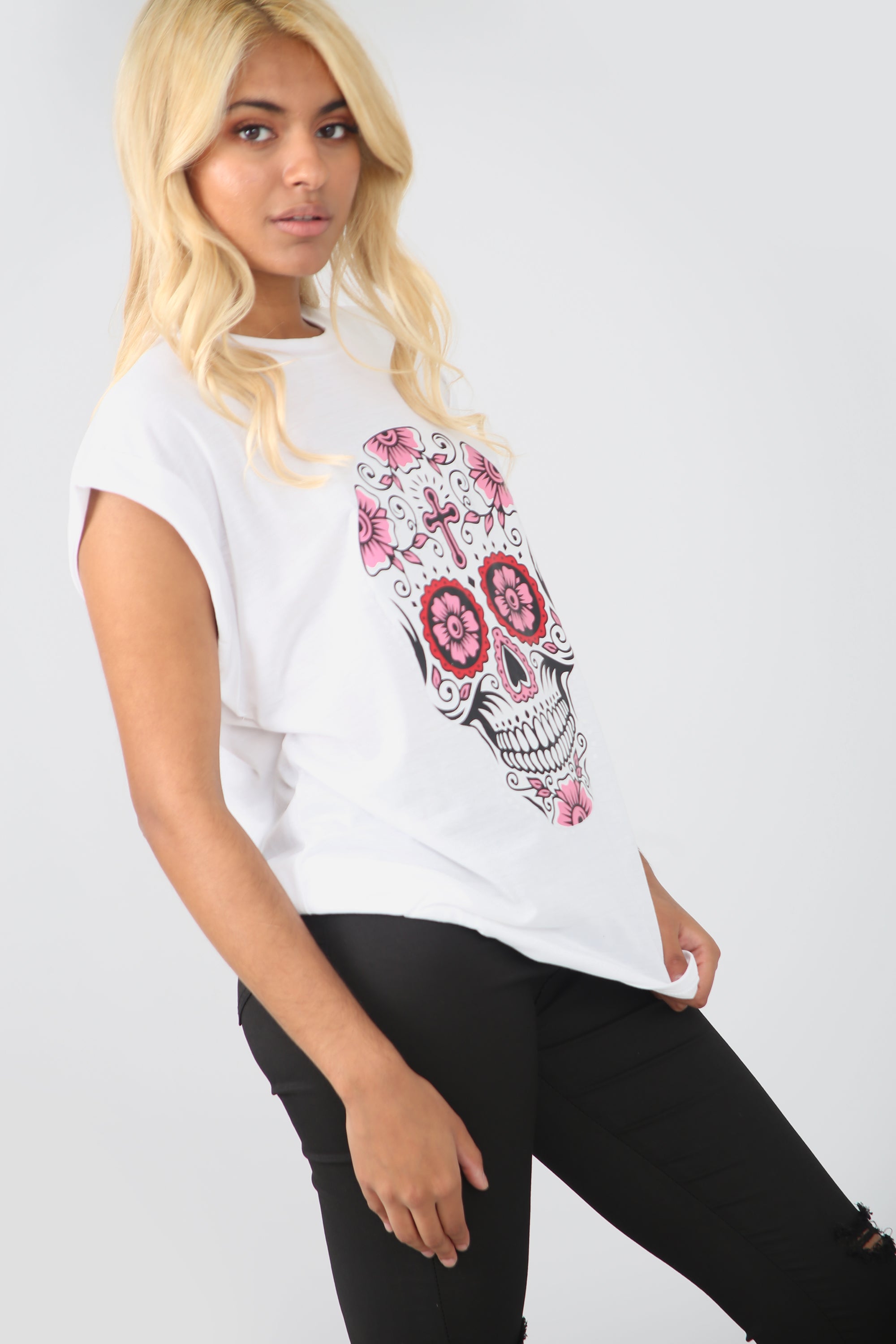 Short Sleeve Skull Print Loose Fit Tshirt - bejealous-com