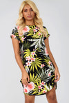 Tropical Green Print Curved Hem Baggy Tshirt Dress - bejealous-com