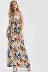 Tropical Print Black Bardot Shirring Maxi Dress - bejealous-com