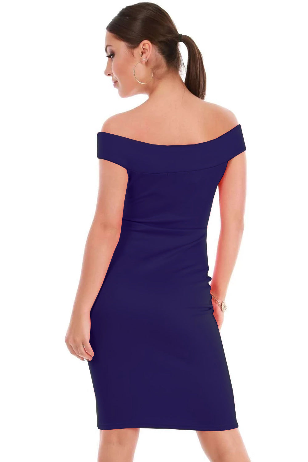 Coral Off Shoulder V Bar Midi Bodycon Dress - bejealous-com