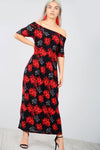 Off The Shoulder Red Floral Print Maxi Dress - bejealous-com