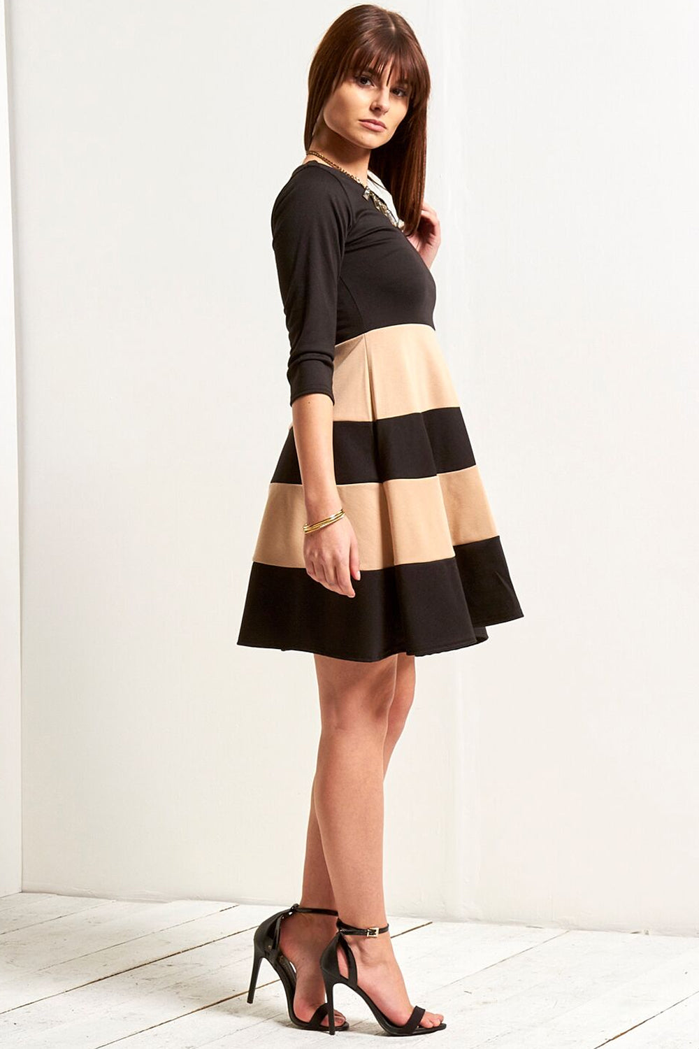 Cropped Sleeve Colour Block Mini Skater Dress - bejealous-com