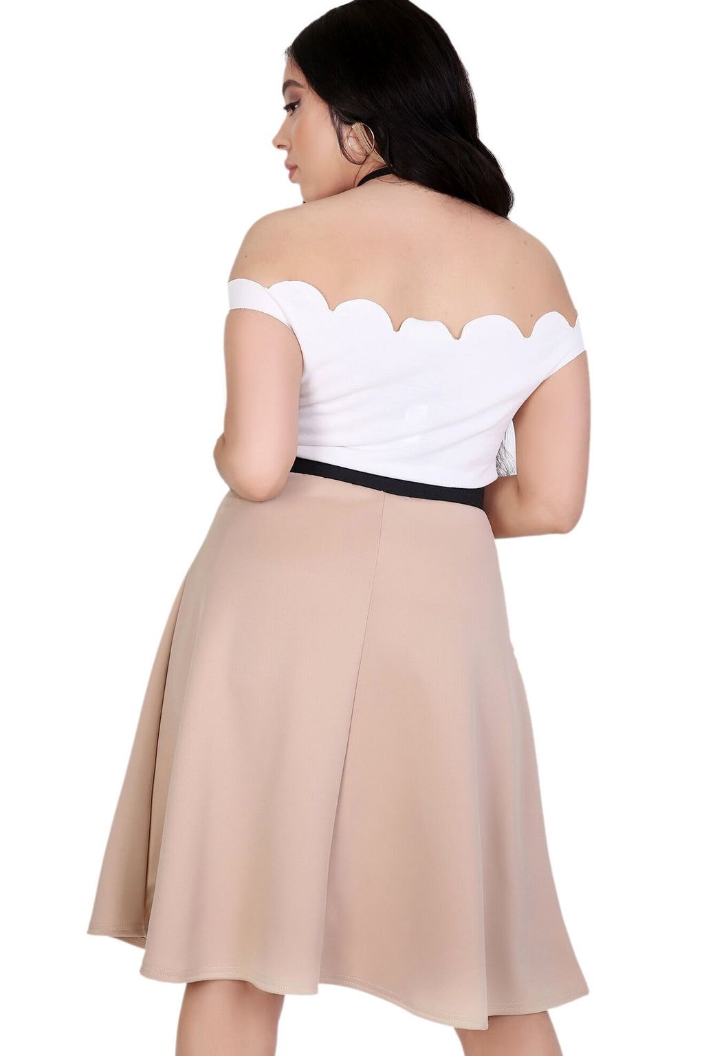 High Waist Black Midi Scuba Skater Skirt - bejealous-com