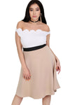 High Waist Stone Midi Scuba Skater Skirt - bejealous-com