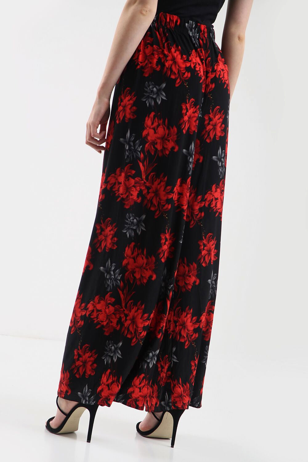 High Waist Red Floral Wide Leg Trousers - bejealous-com