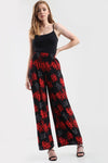 High Waist Red Floral Wide Leg Trousers - bejealous-com