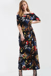 Off Shoulder Black Floral Print Maxi Dress - bejealous-com