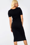Short Sleeve Basic Jersey Black Midi Bodycon Dress - bejealous-com