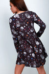 Long Sleeve Candy Skull Print Mini Dress - bejealous-com
