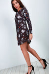 Long Sleeve Candy Skull Print Mini Dress - bejealous-com