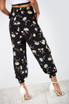 High Waisted Black Floral Chiffon Cuffed Leg Trousers - bejealous-com