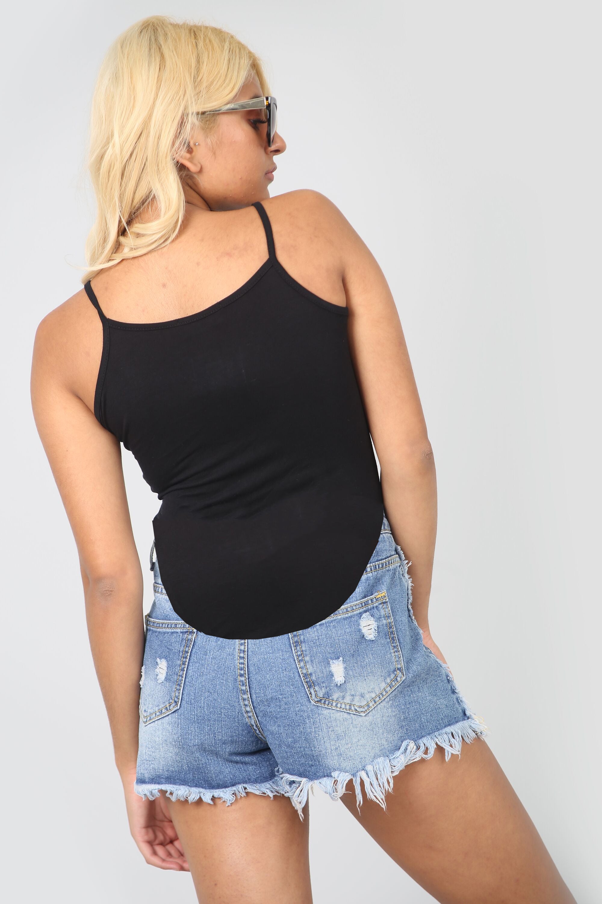 Cami Curved Hem Black Basic Jersey Vest Top - bejealous-com