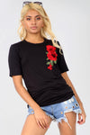 Hannah Floral Rose Applique Baggy Jersey Tshirt - bejealous-com