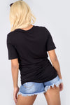 Floral Applique Black Baggy Basic Tshirt - bejealous-com
