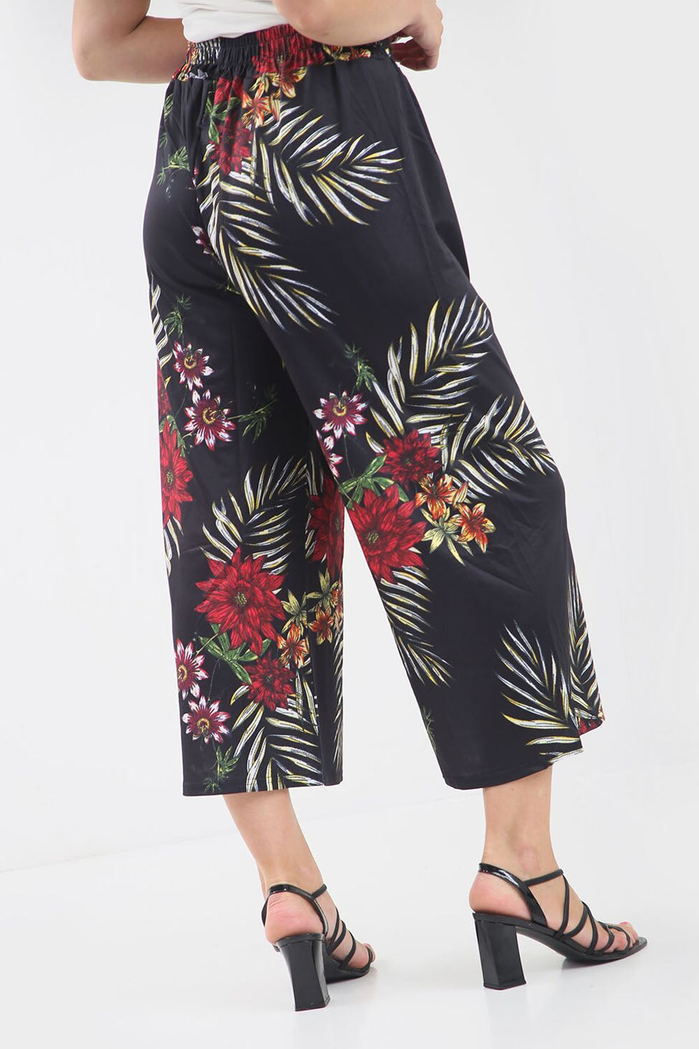 High Waisted Tropical Print Slinky Culotte Trousers - bejealous-com