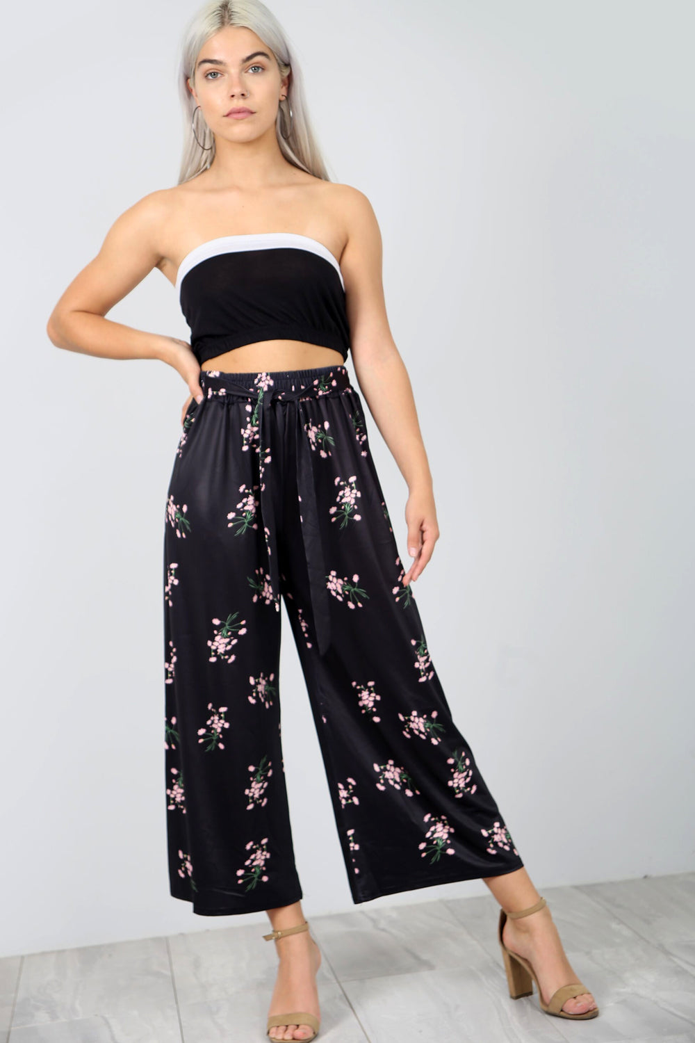 High Waist Floral Print Cropped Leg Trousers - bejealous-com