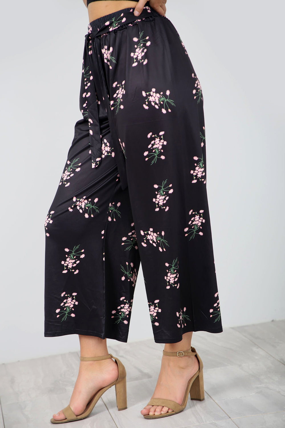 High Waist Floral Print Cropped Leg Culottes - bejealous-com