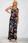 Racer Back Slinky Floral Maxi Dress With Pockets - bejealous-com