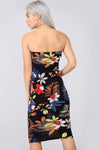 Bandeau Multi Floral Print Black Bodycon Dress - bejealous-com