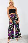 High Waist Yellow Tropical Print Wide Leg Pants - bejealous-com