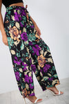 High Waist Yellow Tropical Print Wide Leg Pants - bejealous-com
