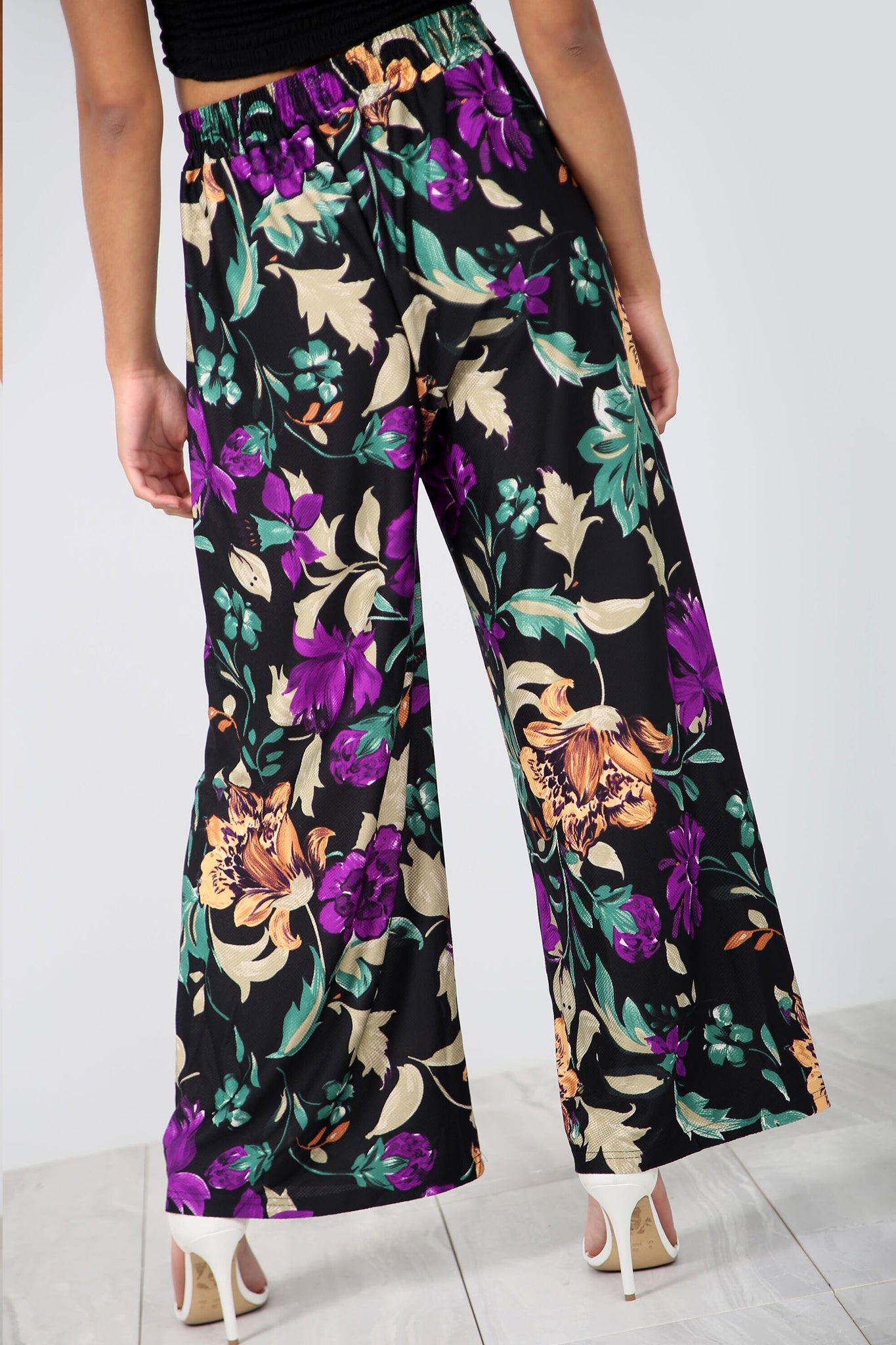High Waist Yellow Tropical Print Wide Leg Pants - bejealous-com