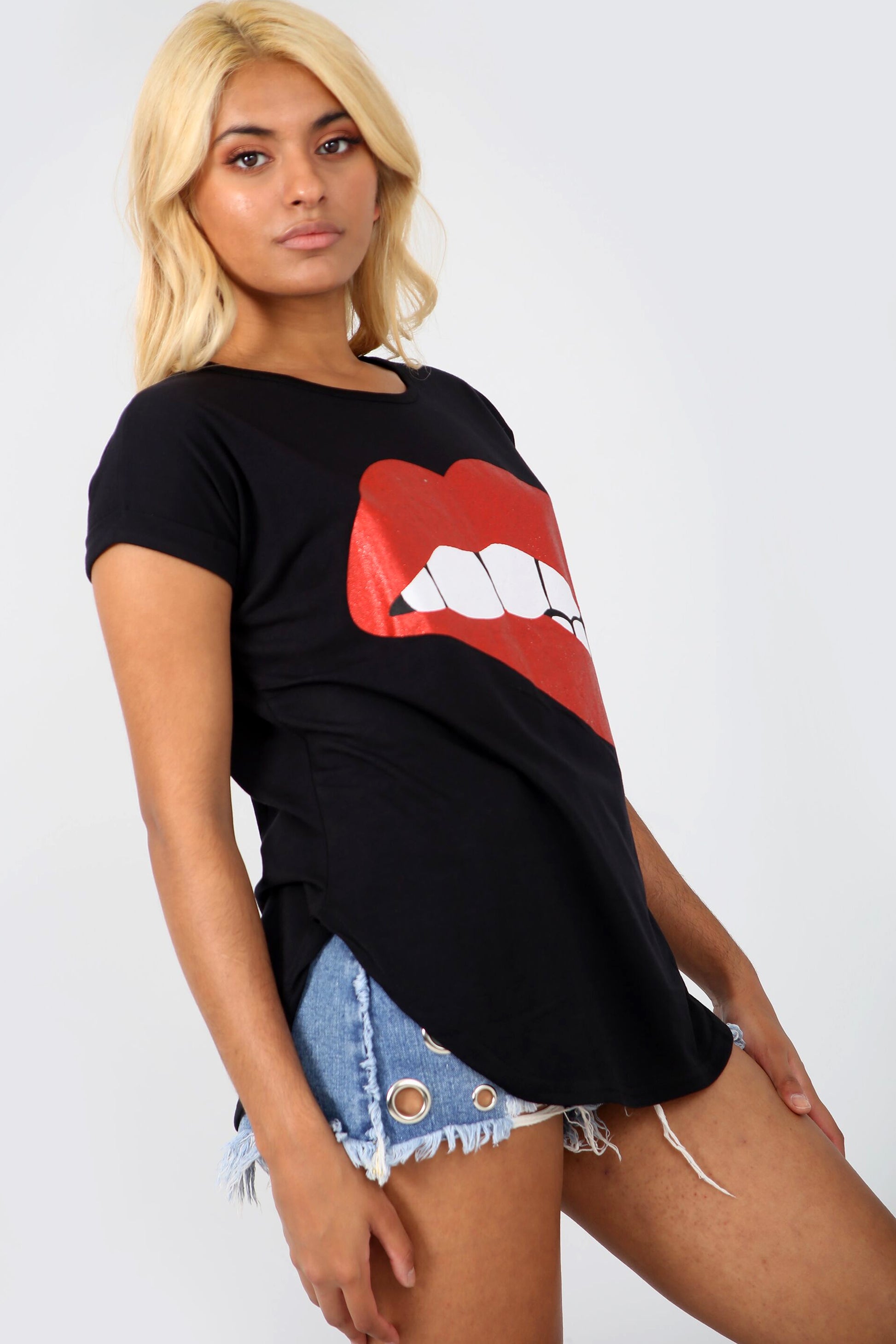 Graphic Print Turn Up Sleeve Baggy Tshirt - bejealous-com