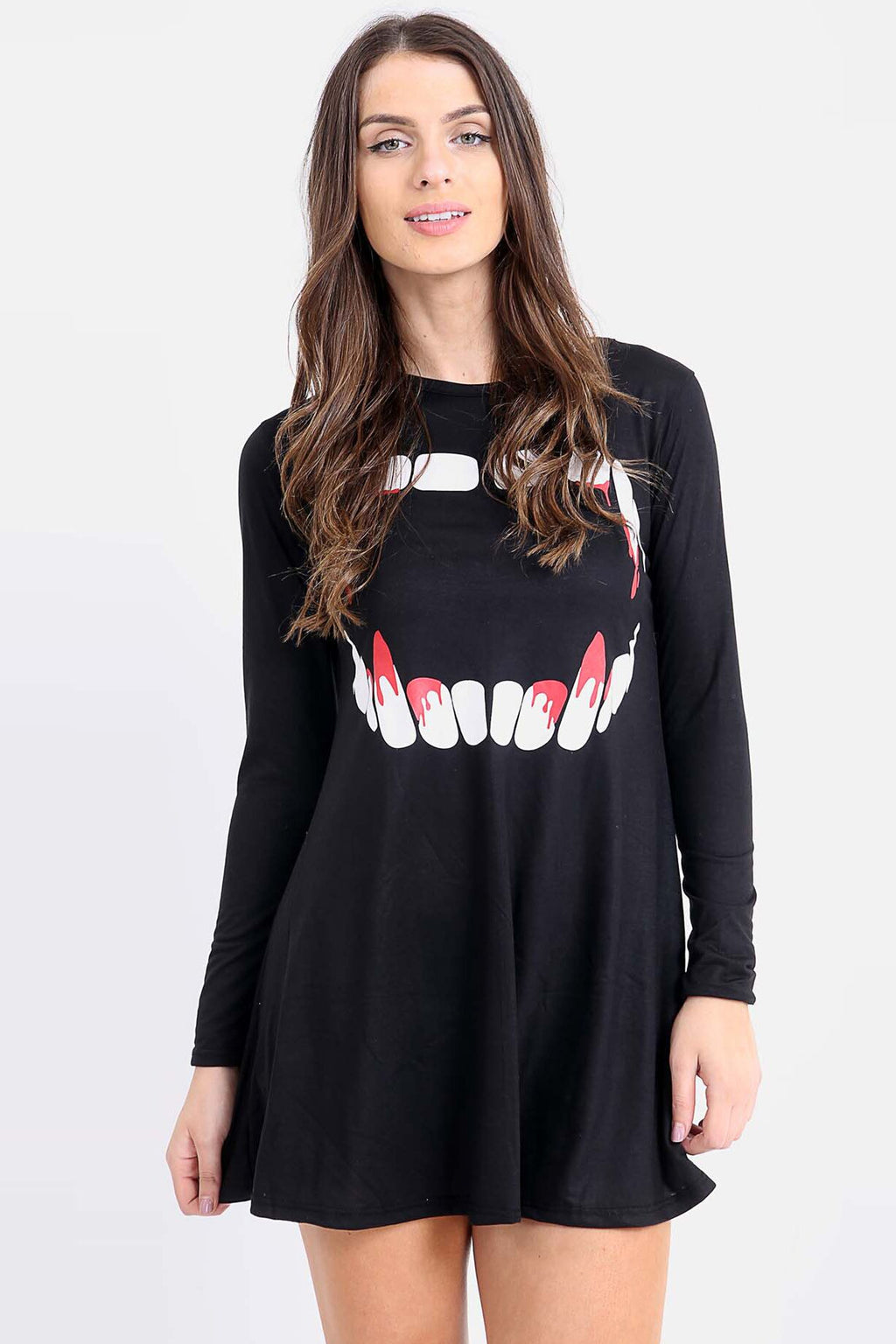 Long Sleeve Vampire Halloween Swing Dress - bejealous-com