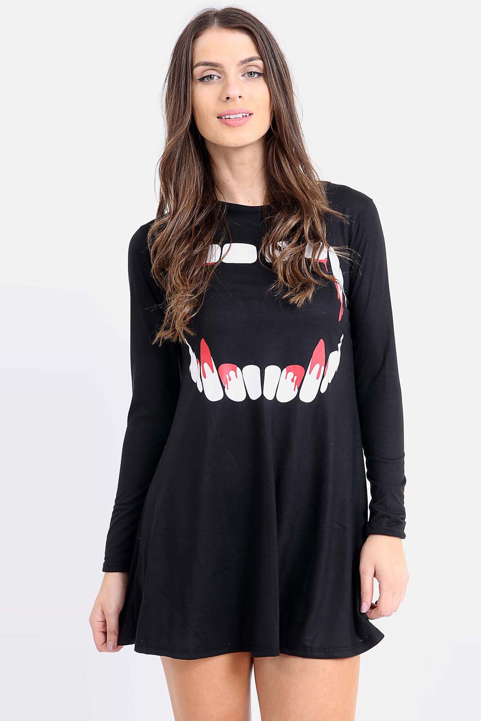 Long Sleeve Vampire Halloween Swing Dress - bejealous-com