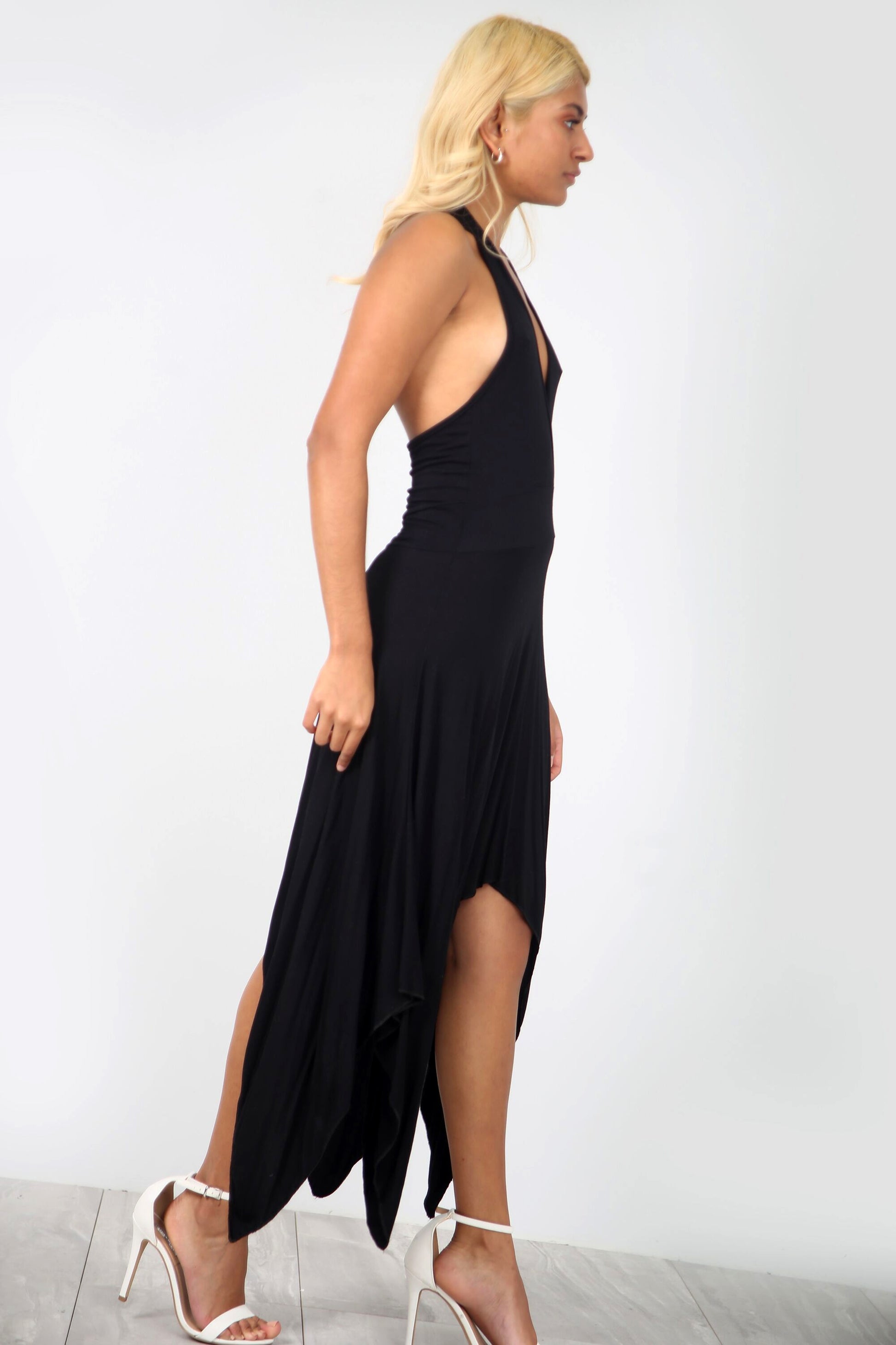 Keely Halterneck Hanky Hem Midi Dress - bejealous-com