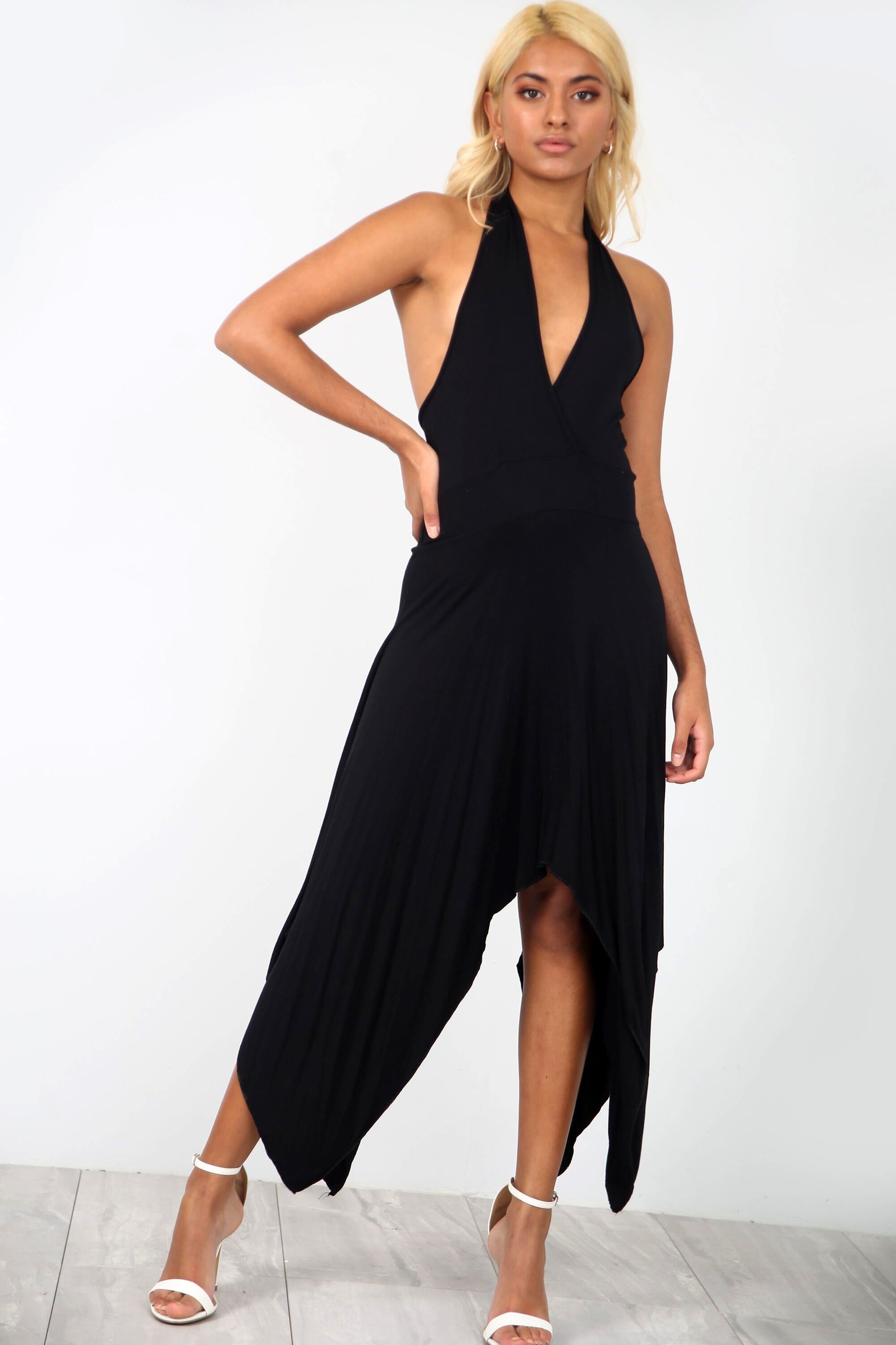 Keely Halterneck Hanky Hem Midi Dress - bejealous-com