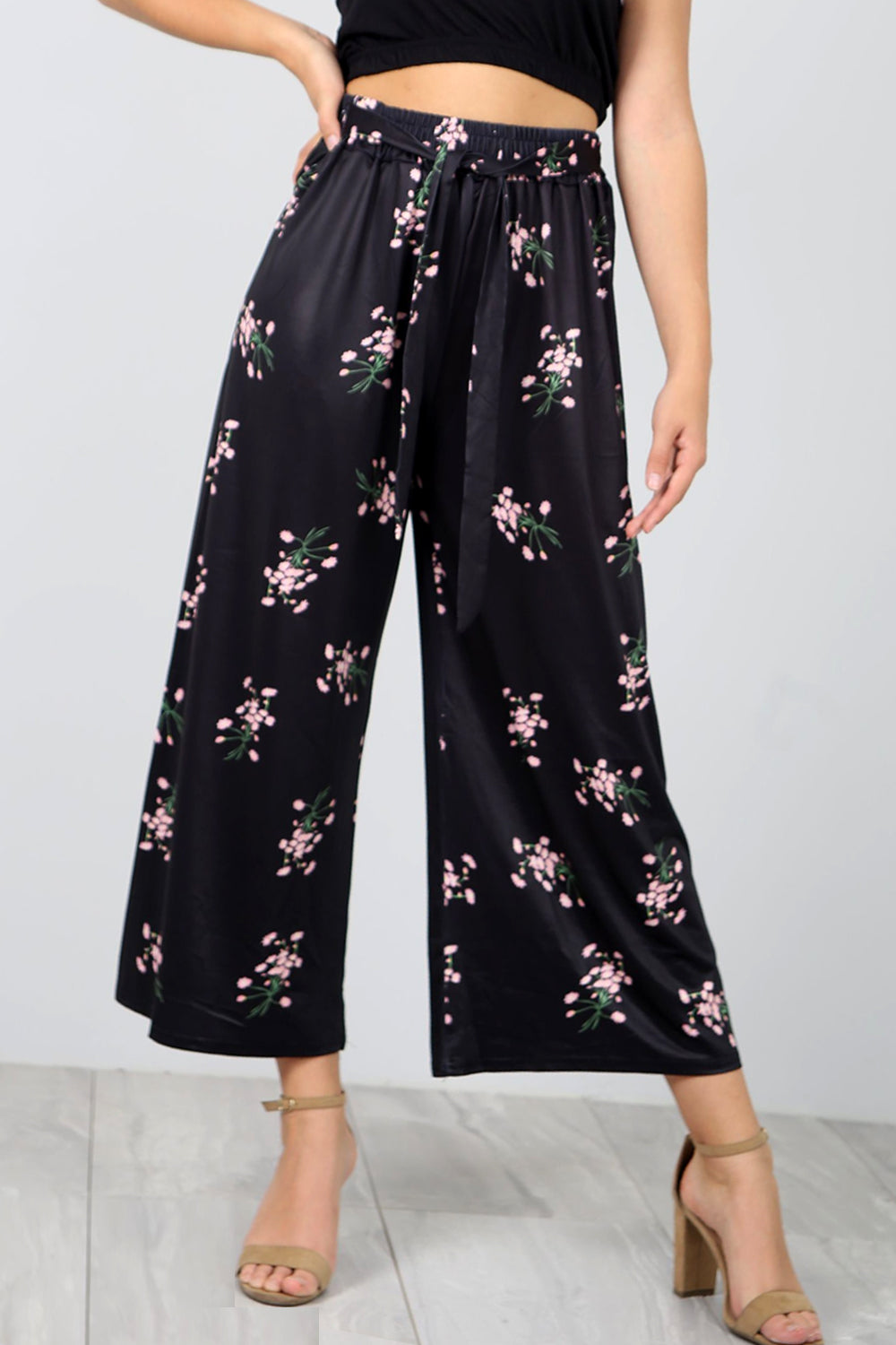 High Waist Floral Print Cropped Leg Culottes - bejealous-com