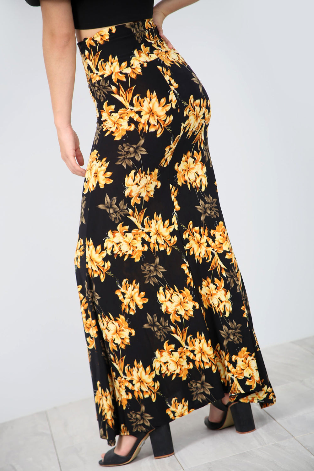 High Waist Yellow Floral Fish Tail Maxi Skirt - bejealous-com